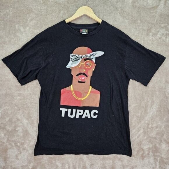 Cross Colours Tupac Shakur 2Pac T-Shirt Black Short Sleeve Men's XL Hip Hop - Picture 1 of 10